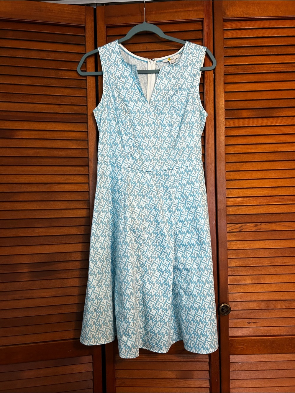 Boden Light Blue & White Sleeveless Midi Dress